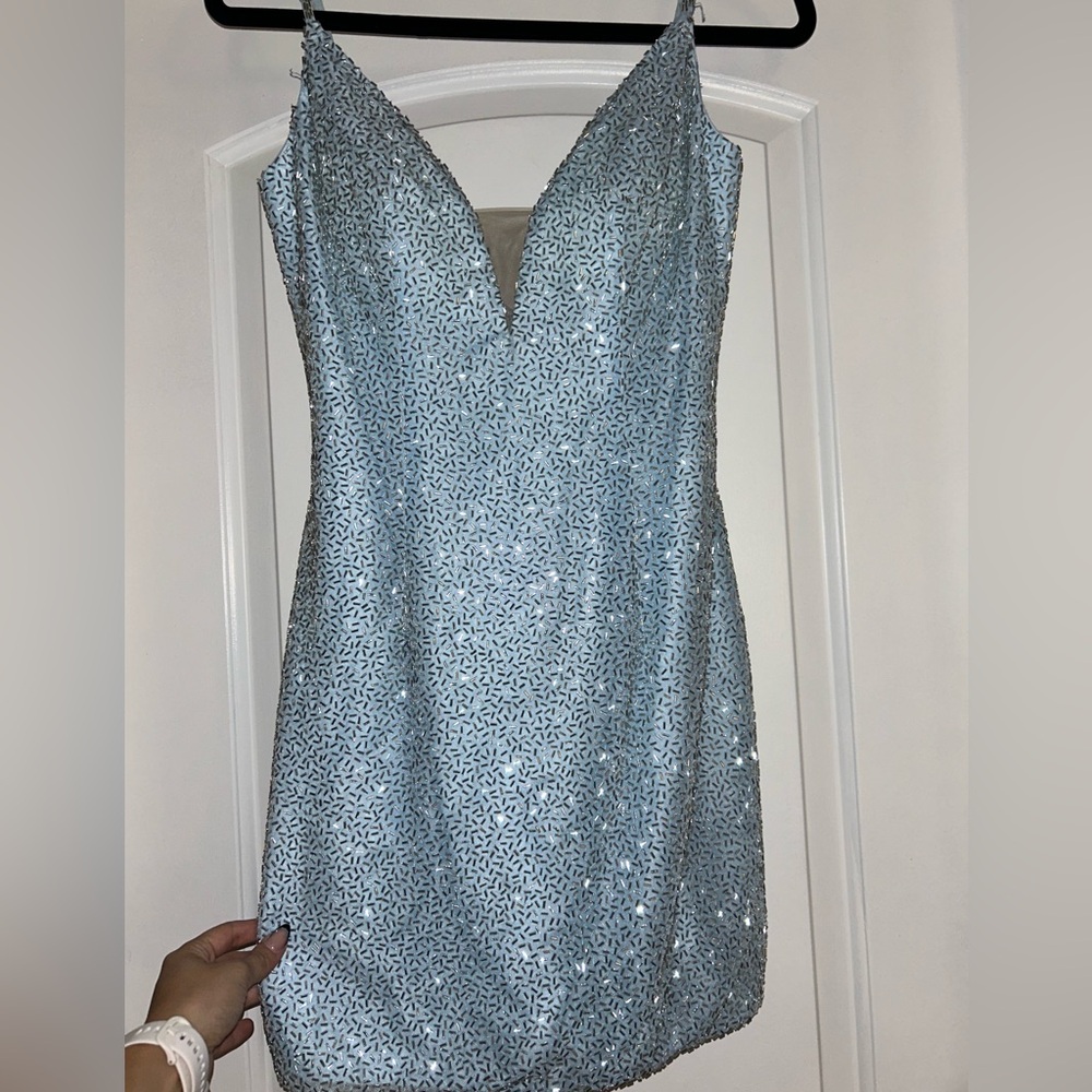 New Sherri Hill homecoming dress. Size 2, light blue with beading.